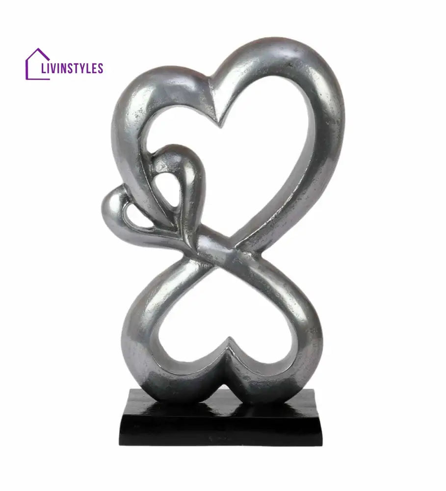 Family Heart Vblue And Black Base Raw Finish Small Sculpture