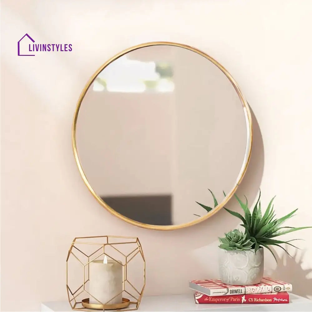 Fawn Modern Golden Abstract Round Shaped Wall Mirror Wall Mirror