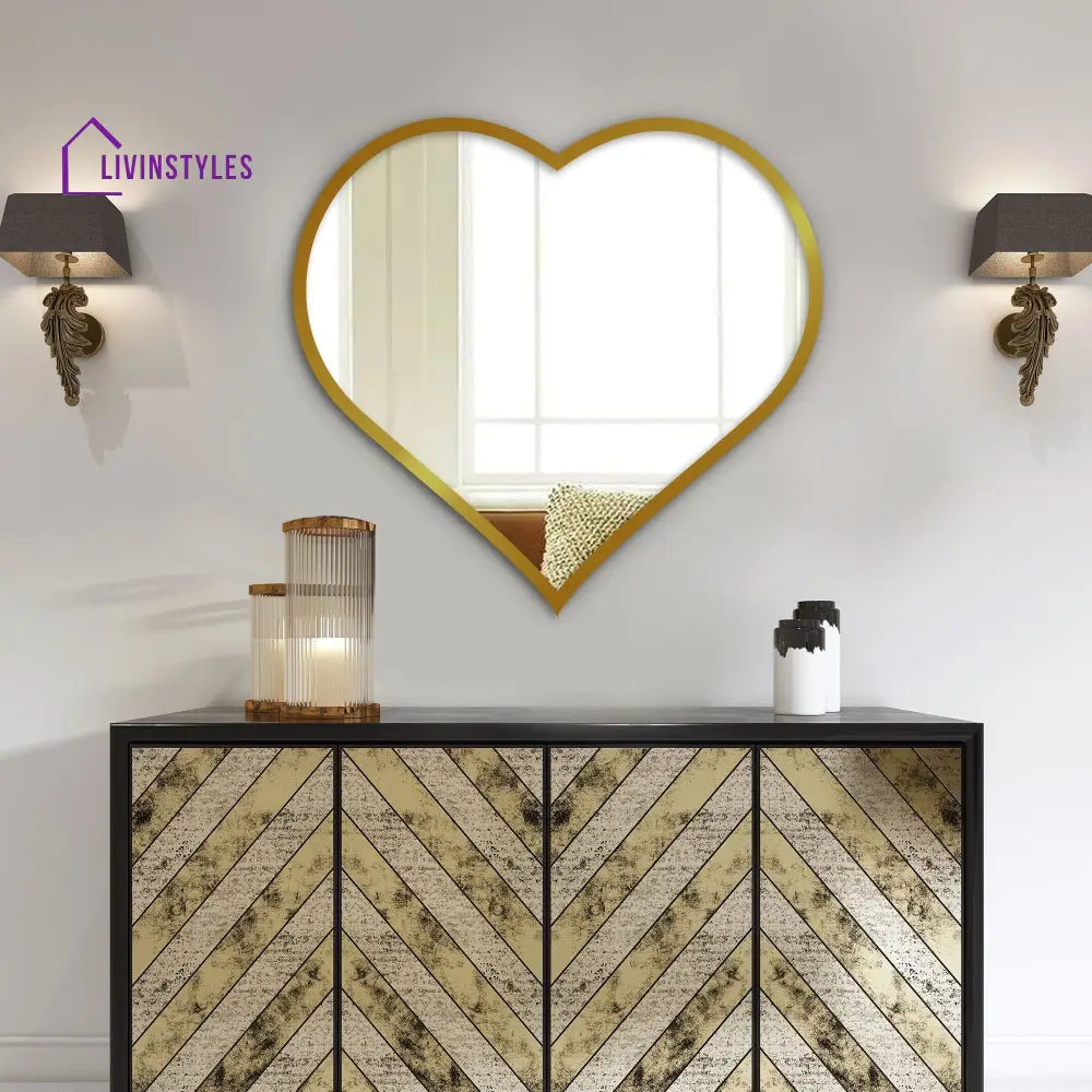 Faye Beautiful Atractive Heart Shape Mirror with Golden Finish Frame Wall Mirror