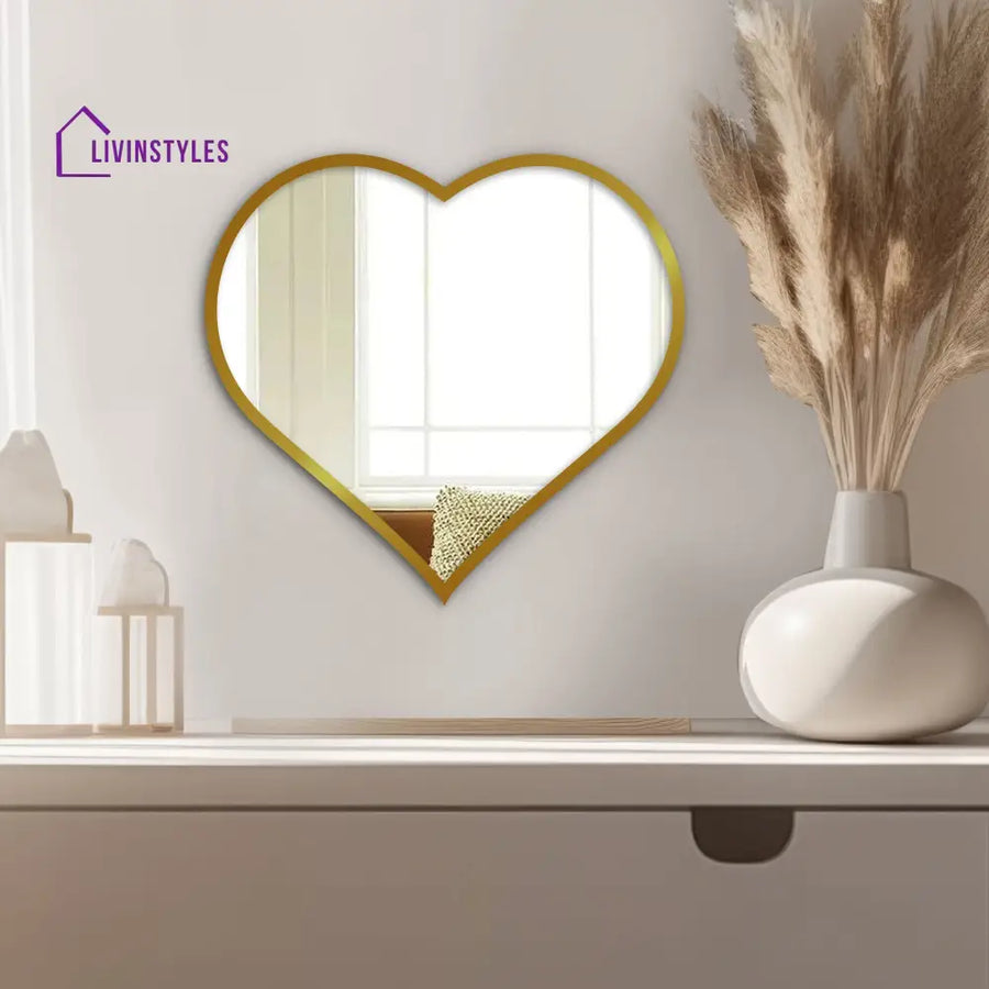 Faye Beautiful Atractive Heart Shape Mirror with Golden Finish Frame Wall Mirror