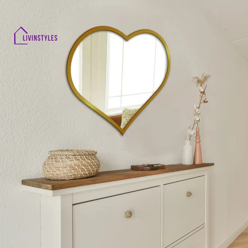 Faye Beautiful Atractive Heart Shape Mirror with Golden Finish Frame Wall Mirror