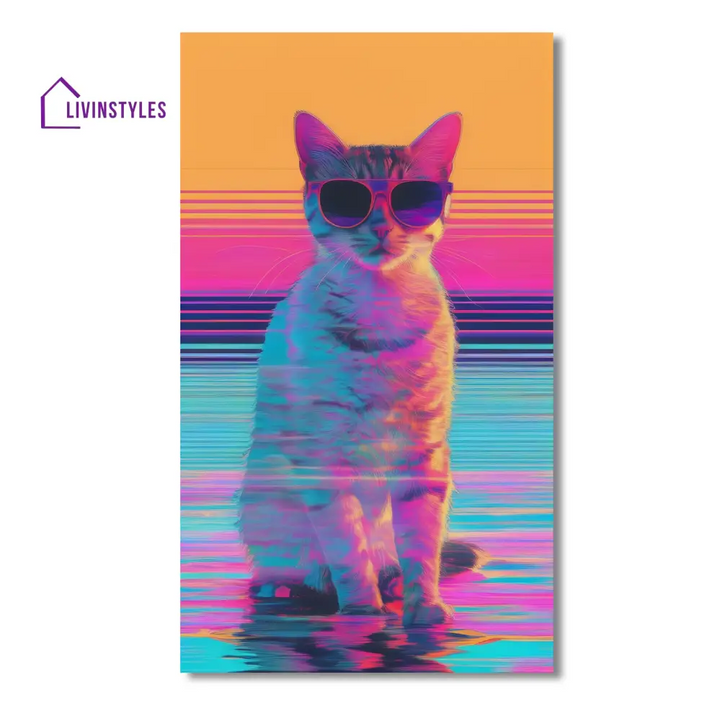 Feline Fashion: Cool Cat Art Canvas Wall Painting 24 X 36 Inch / Stretch