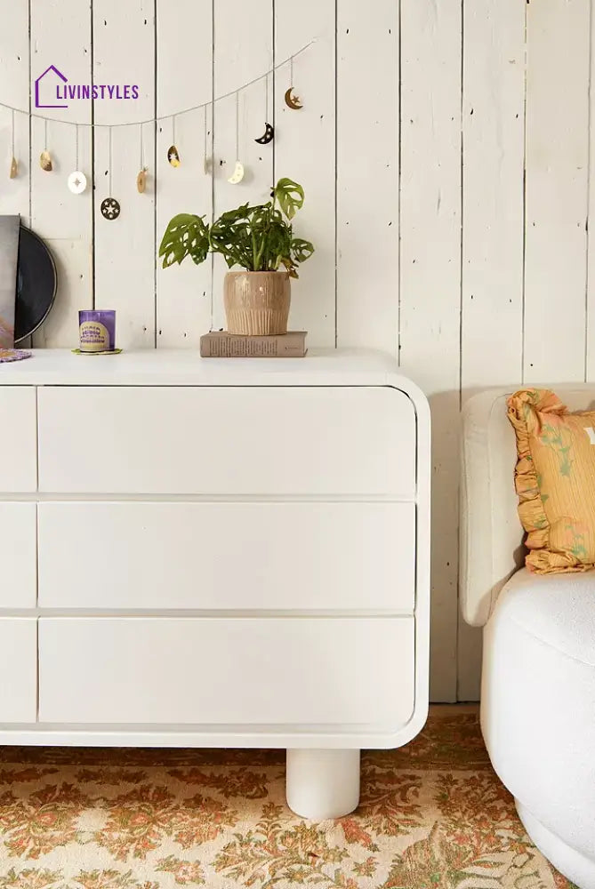 Feodosia White Designer Solid Wood Chest of Drawers