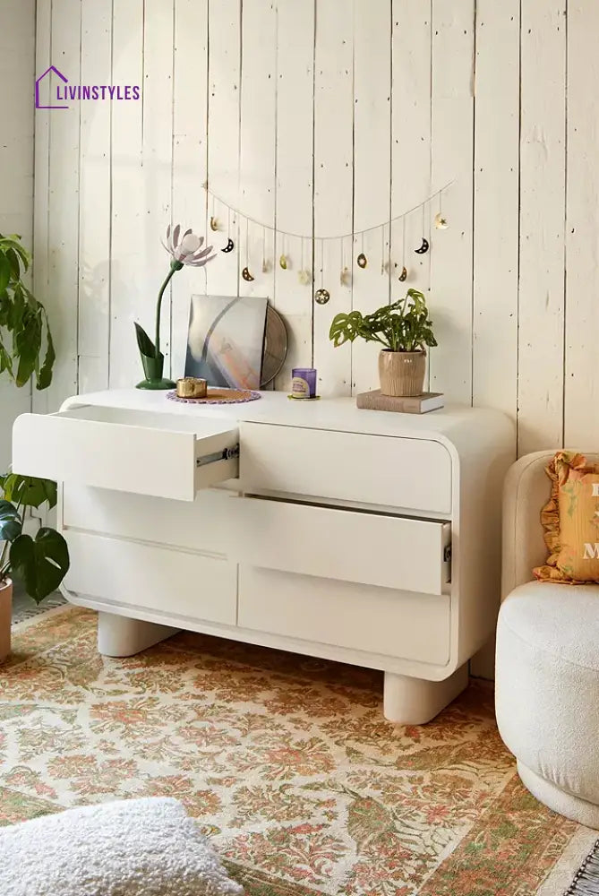 Feodosia White Designer Solid Wood Chest of Drawers