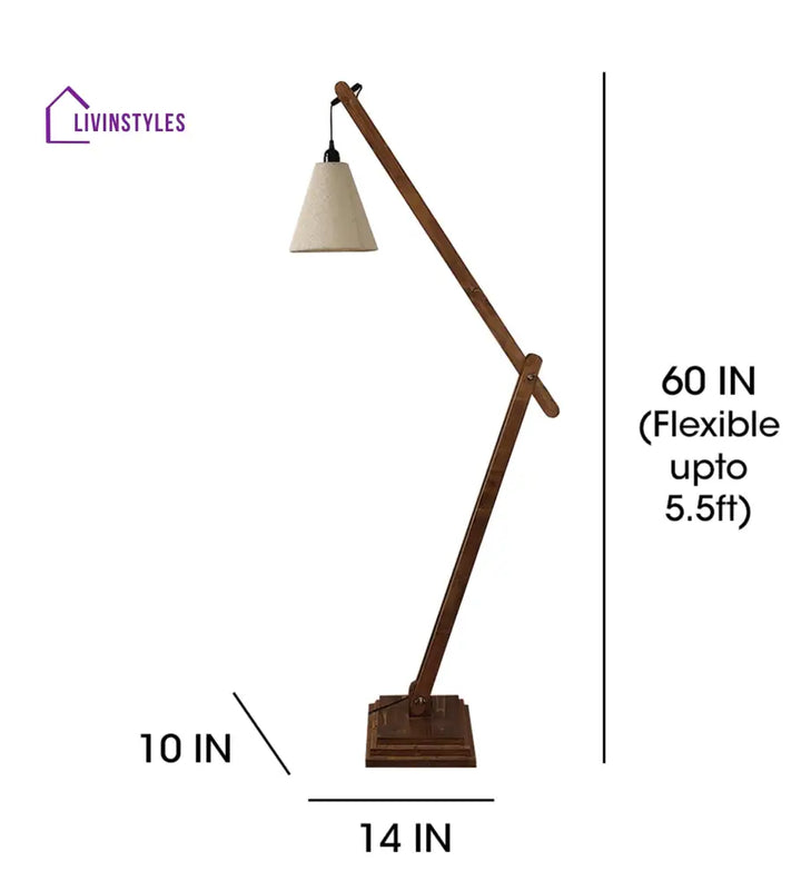 Fisher Wooden Floor Lamp With Brown Base And Jute Fabric Lampshade Lamps