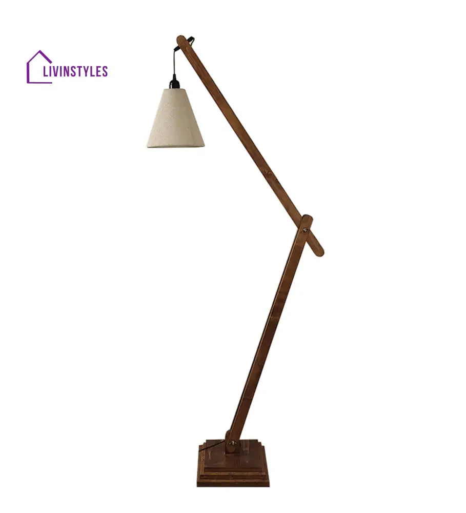 Fisher Wooden Floor Lamp With Brown Base And Jute Fabric Lampshade Lamps