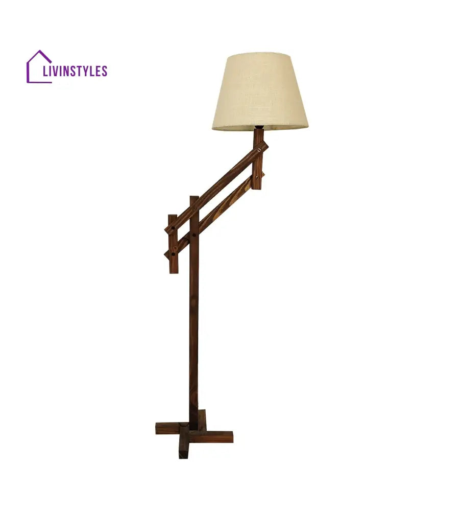 Flamingo Wooden Floor Lamp With Brown Base And Beige Fabric Lampshade Lamps