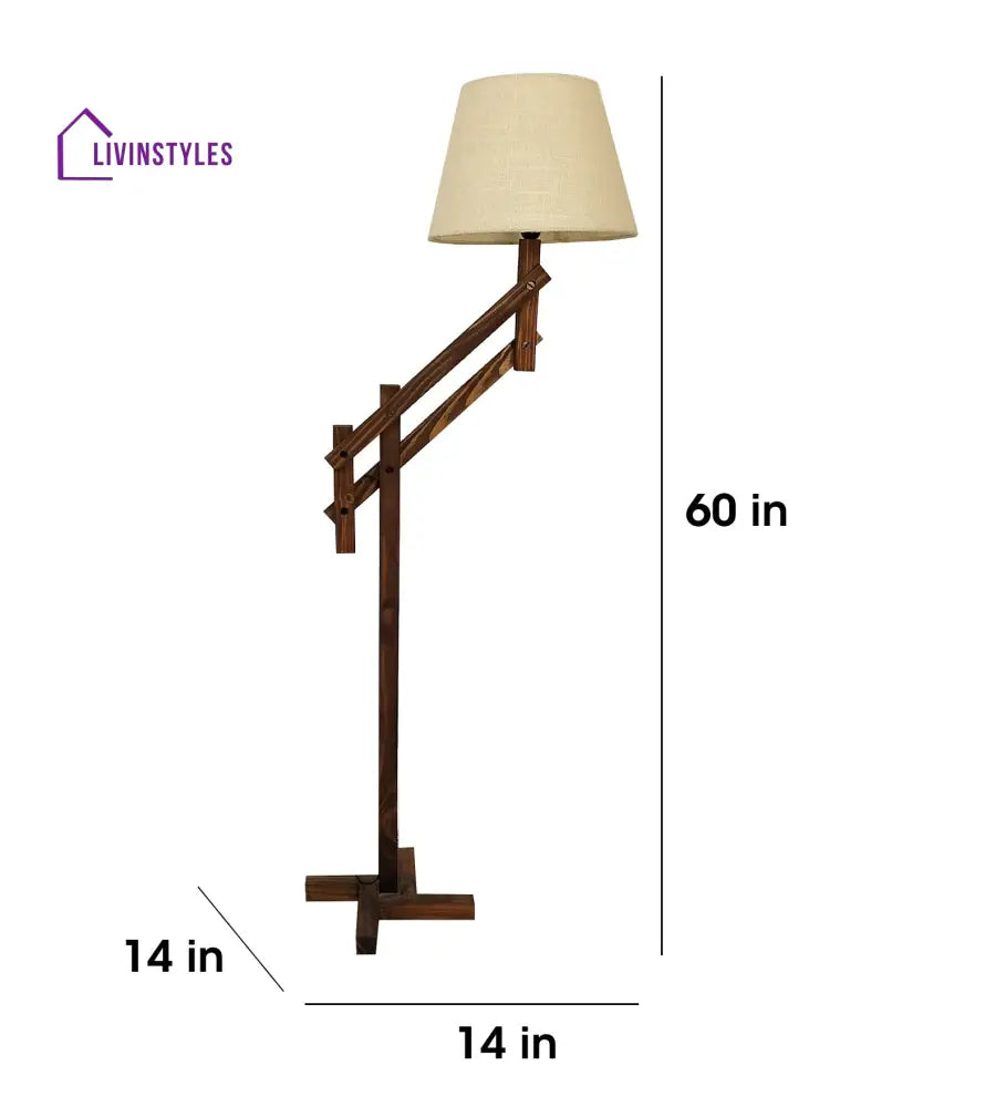 Flamingo Wooden Floor Lamp With Brown Base And Beige Fabric Lampshade Lamps