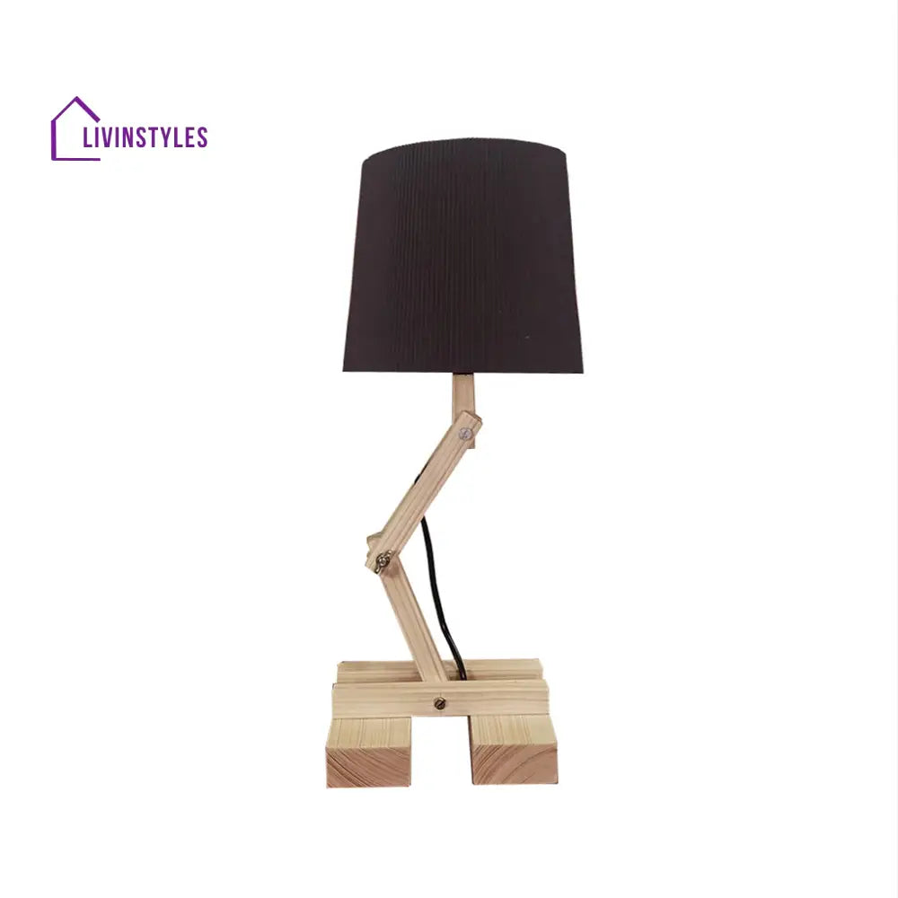 Flex Beige Wooden Table Lamp With Black Fabric Lampshade Lamps