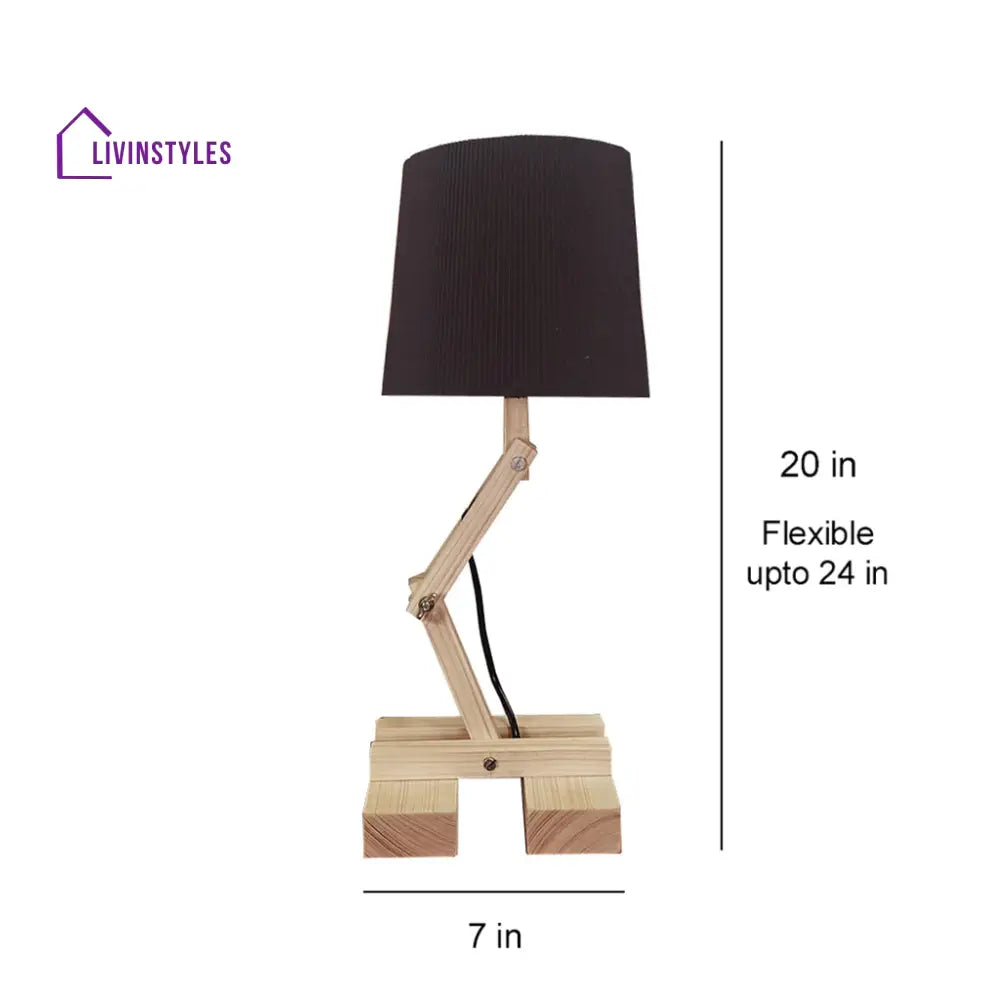 Flex Beige Wooden Table Lamp With Black Fabric Lampshade Lamps