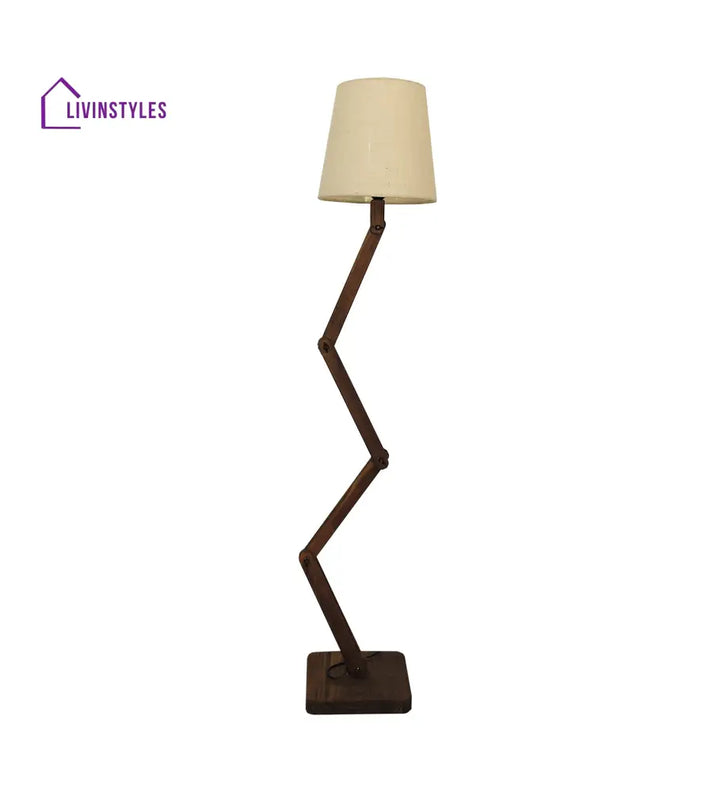 Flex Wooden Floor Lamp With Brown Base And Beige Fabric Lampshade Lamps