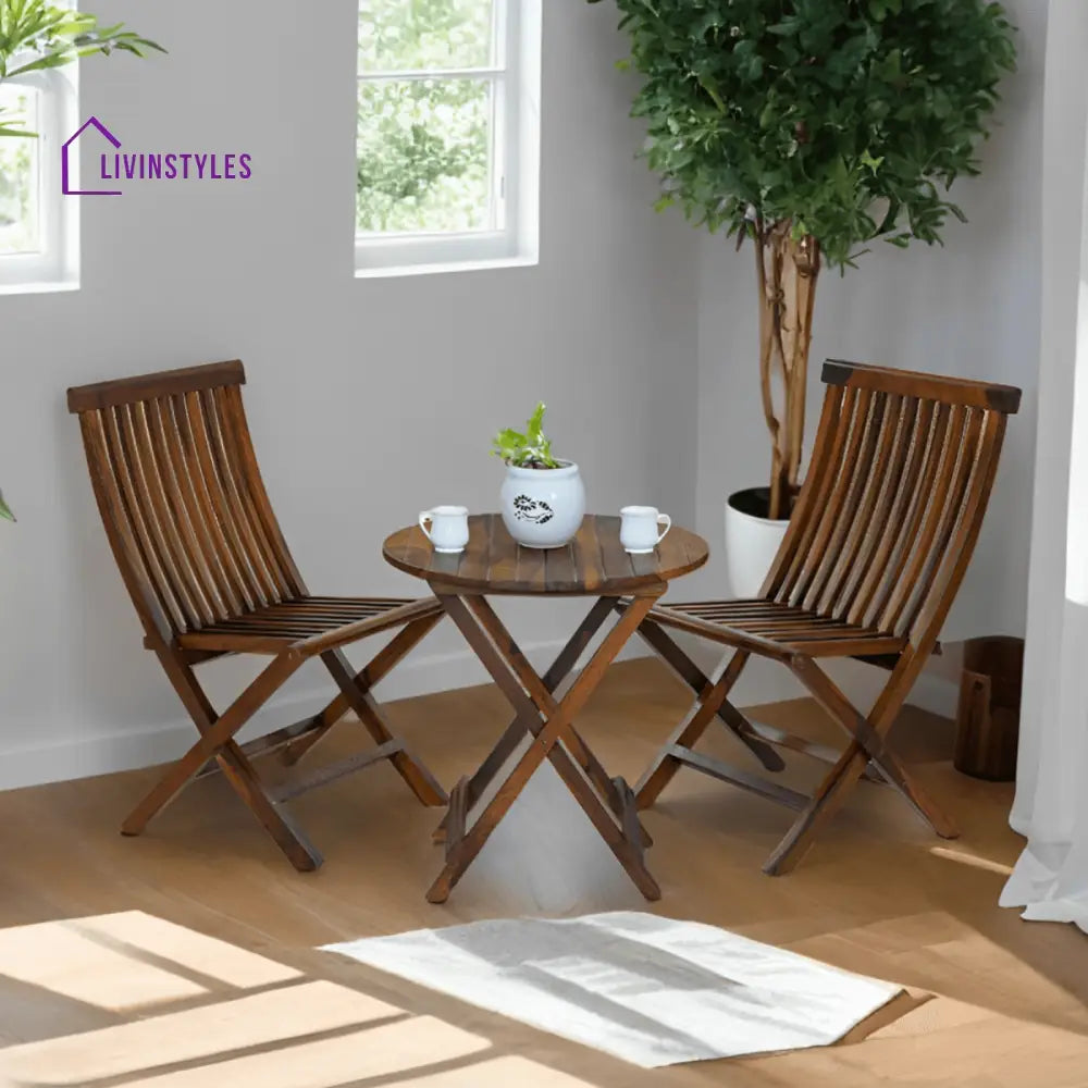 Flexura Solid Wood 2 Seater Folding Dining Table And Chairs Set