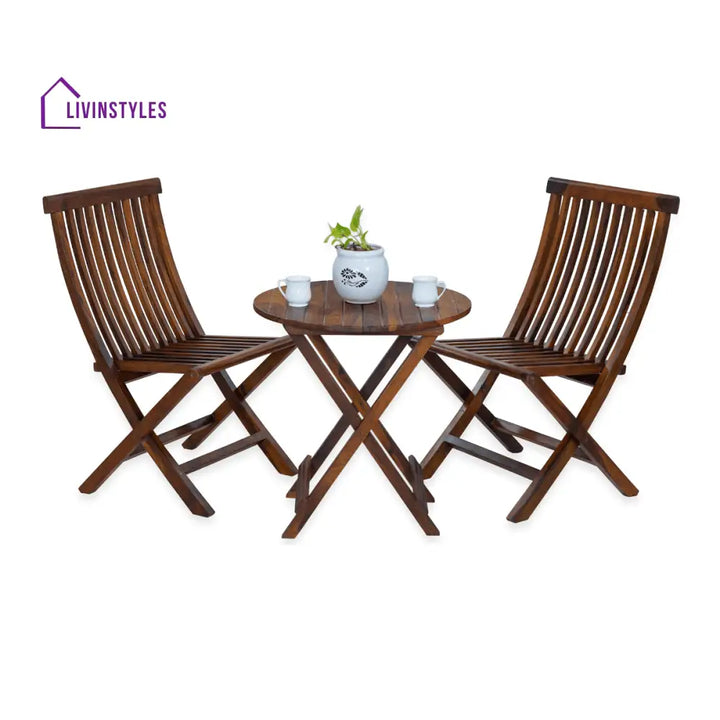 Flexura Solid Wood 2 Seater Folding Dining Table And Chairs Set