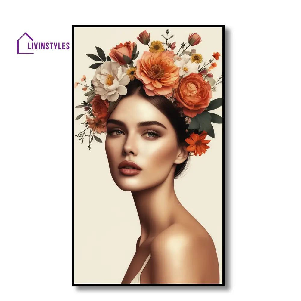 Floral Grace: Beauty In Bloom Canvas Wall Painting 24 X 36 Inch / Black Floating Frame