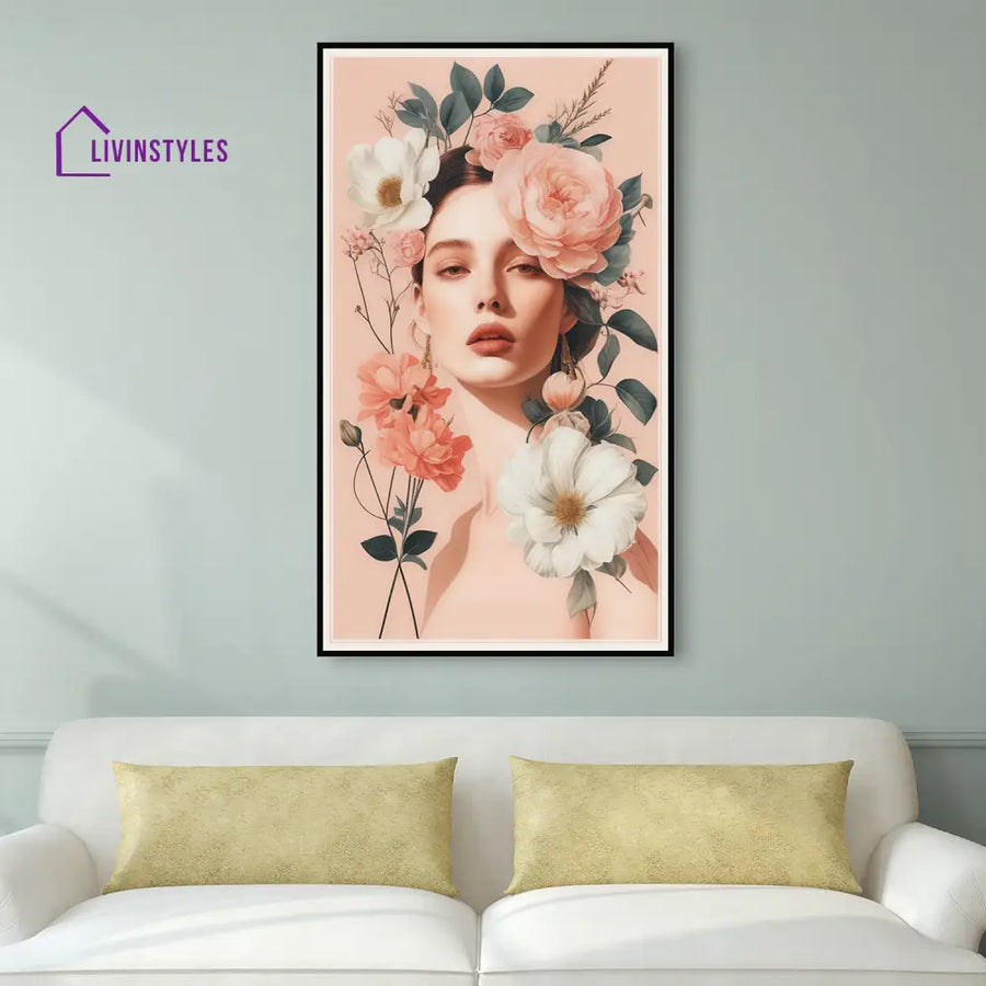 Floral Serenity: Woman In Portrait Canvas Wall Painting