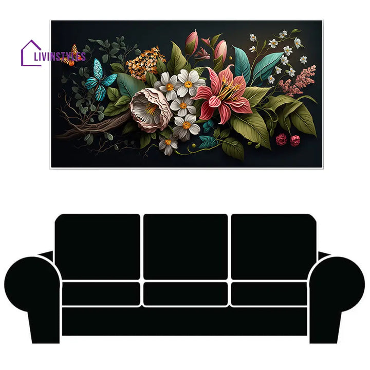 Floral Symphony With Fluttering Butterflies Wall Painting