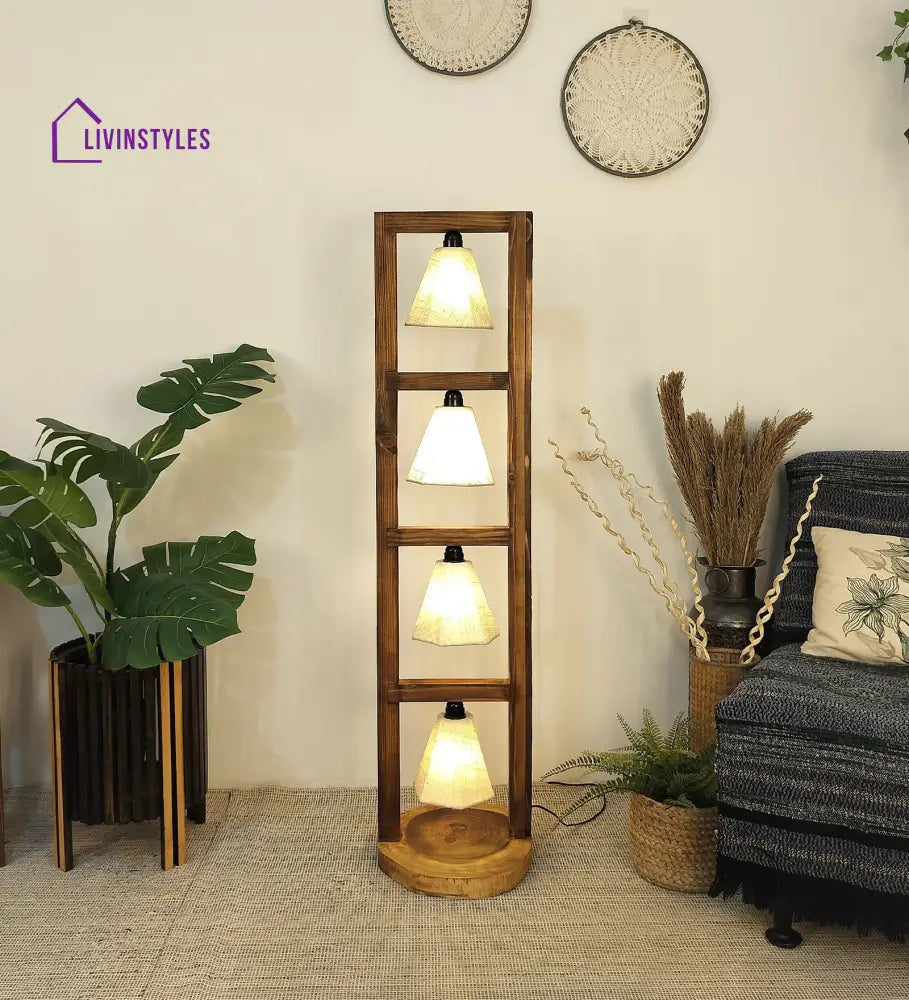 Florent Wooden Floor Lamp With Brown Base And Jute Fabric Lampshade Lamps