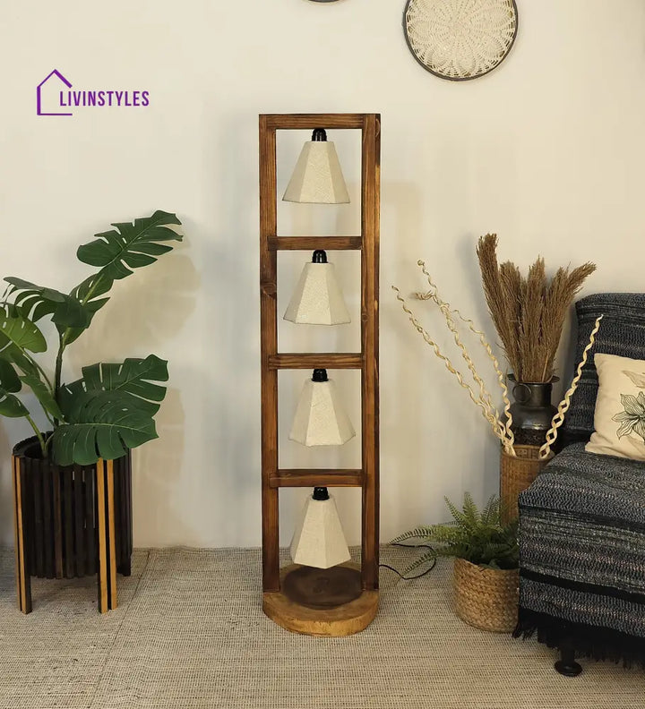 Florent Wooden Floor Lamp With Brown Base And Jute Fabric Lampshade Lamps