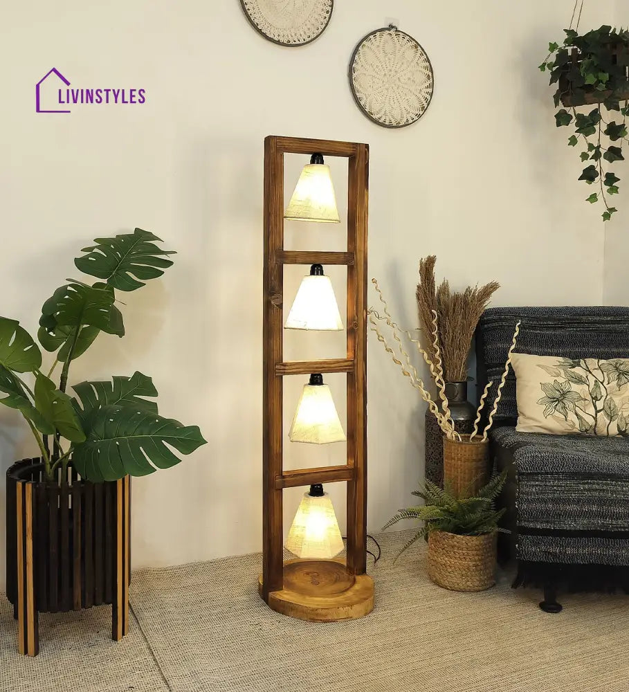 Florent Wooden Floor Lamp With Brown Base And Jute Fabric Lampshade Lamps