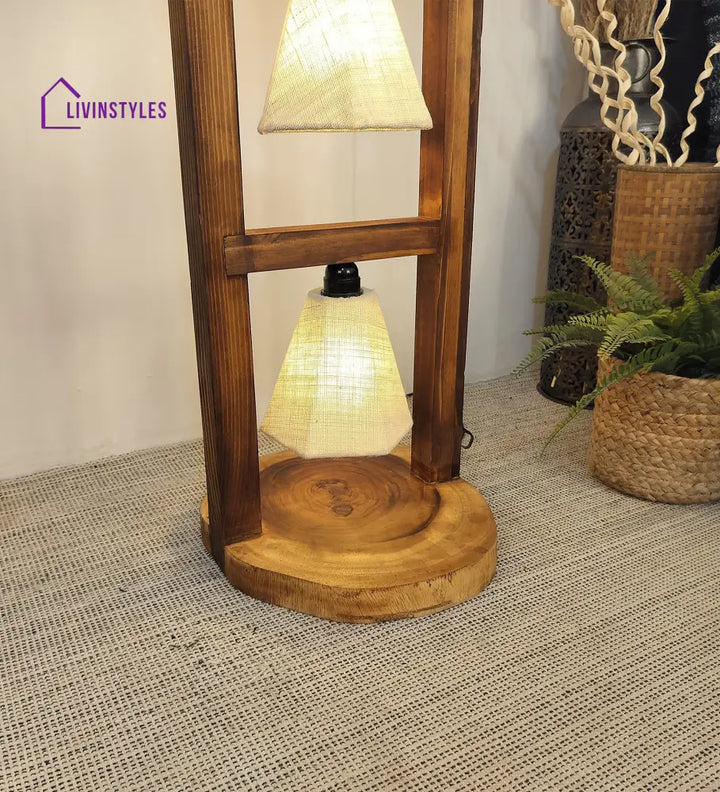 Florent Wooden Floor Lamp With Brown Base And Jute Fabric Lampshade Lamps