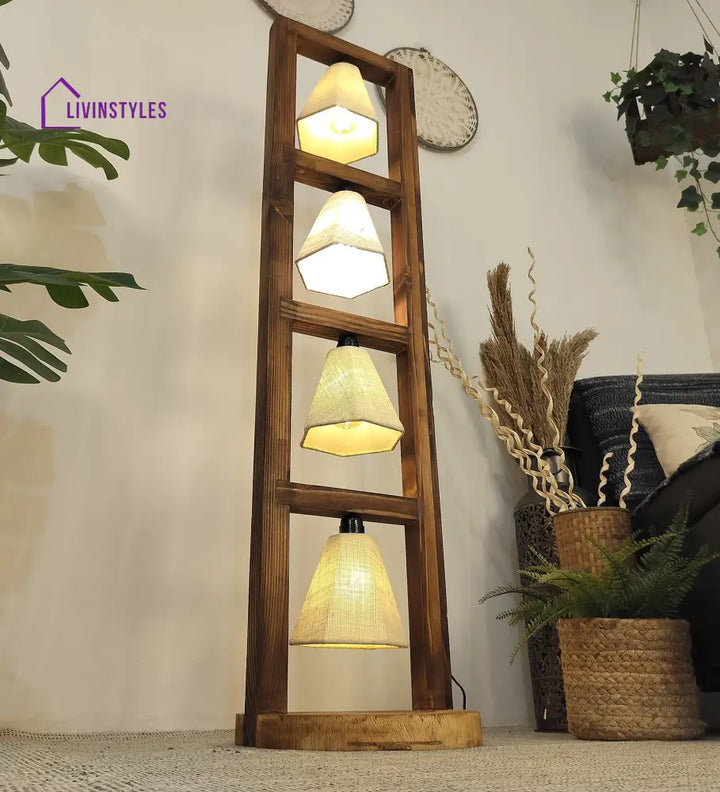 Florent Wooden Floor Lamp With Brown Base And Jute Fabric Lampshade Lamps