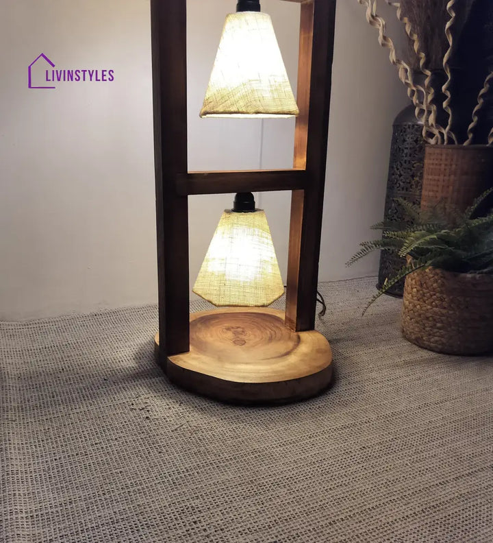 Florent Wooden Floor Lamp With Brown Base And Jute Fabric Lampshade Lamps