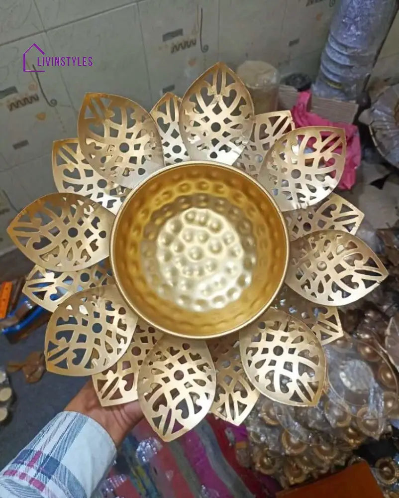 Flower Cut Jaali Metal Decorative Urli Bowl