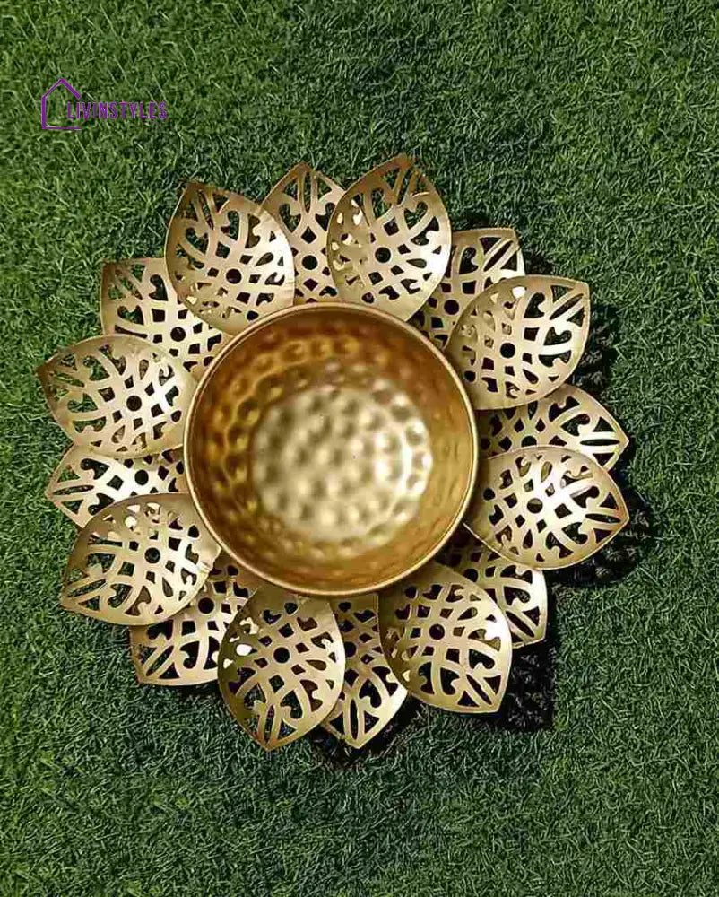 Flower Cut Jaali Metal Decorative Urli Bowl