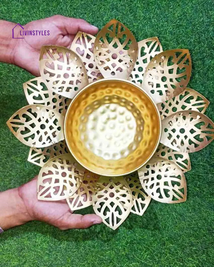 Flower Cut Jaali Metal Decorative Urli Bowl