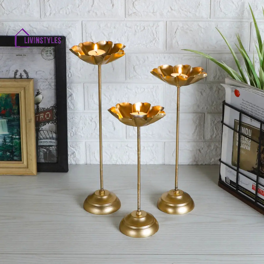 Flower Lotus Blossom Detachable Tealight | Set Of 3 Tea Light Stand