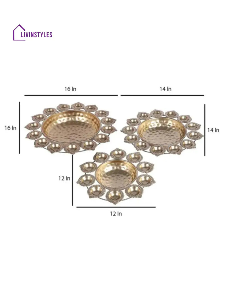 Flower Shape Metal Urli Diya Bowl For Home | Set Of 3