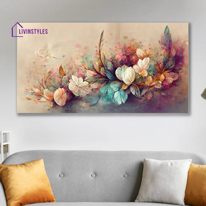 Flowers And Butterflies: Serene Oasis Wall Painting