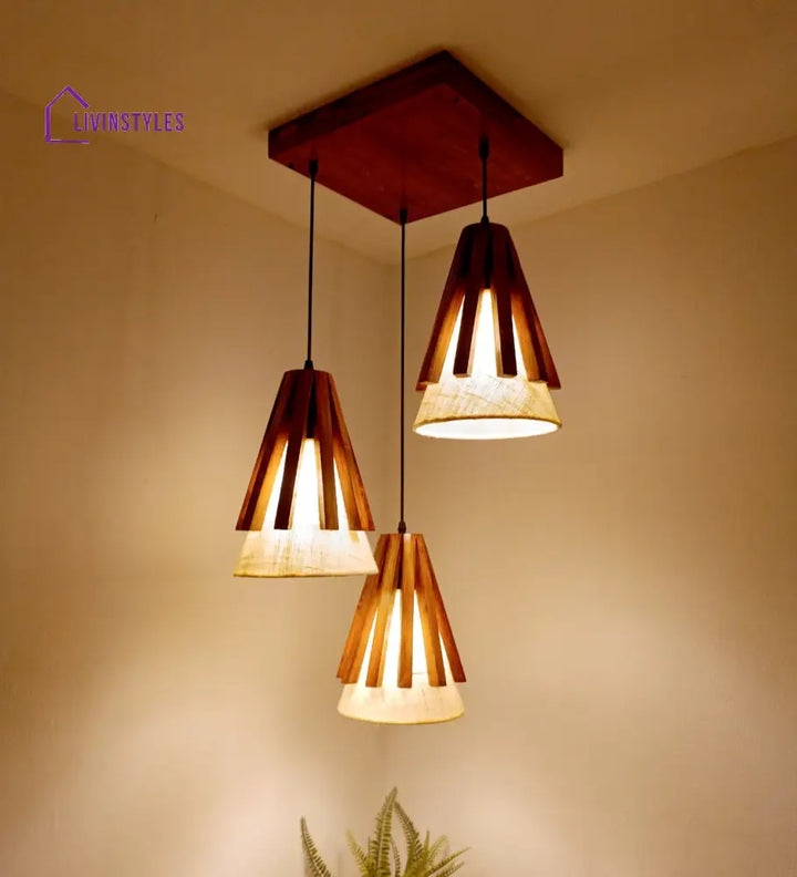 Flue Brown Wooden Cluster Hanging Lamp Lamps