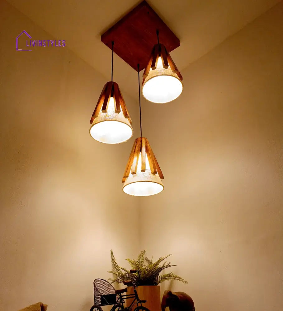 Flue Brown Wooden Cluster Hanging Lamp Lamps