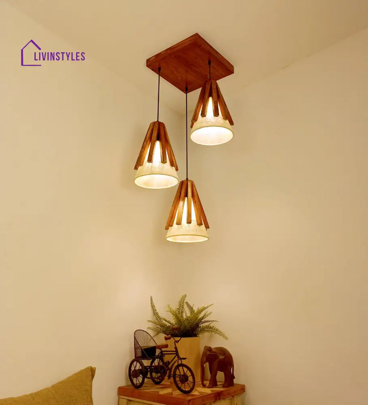 Flue Brown Wooden Cluster Hanging Lamp Lamps