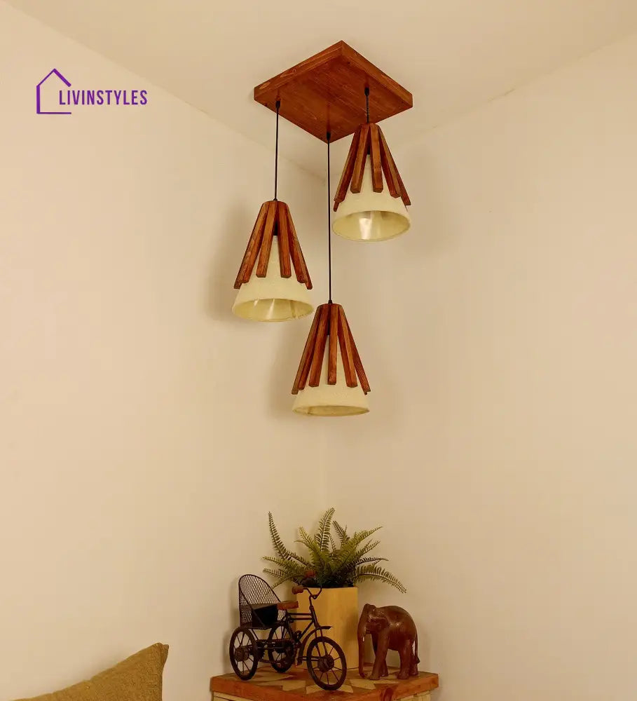 Flue Brown Wooden Cluster Hanging Lamp Lamps