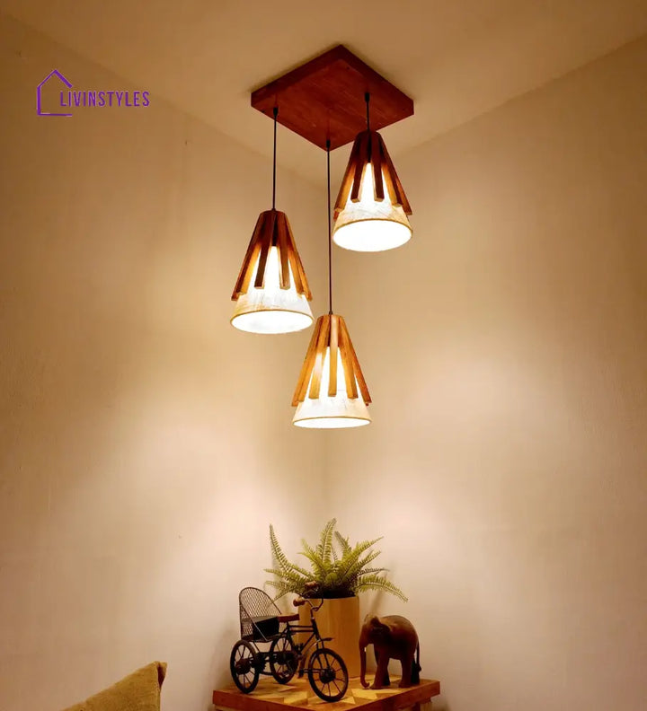 Flue Brown Wooden Cluster Hanging Lamp Lamps