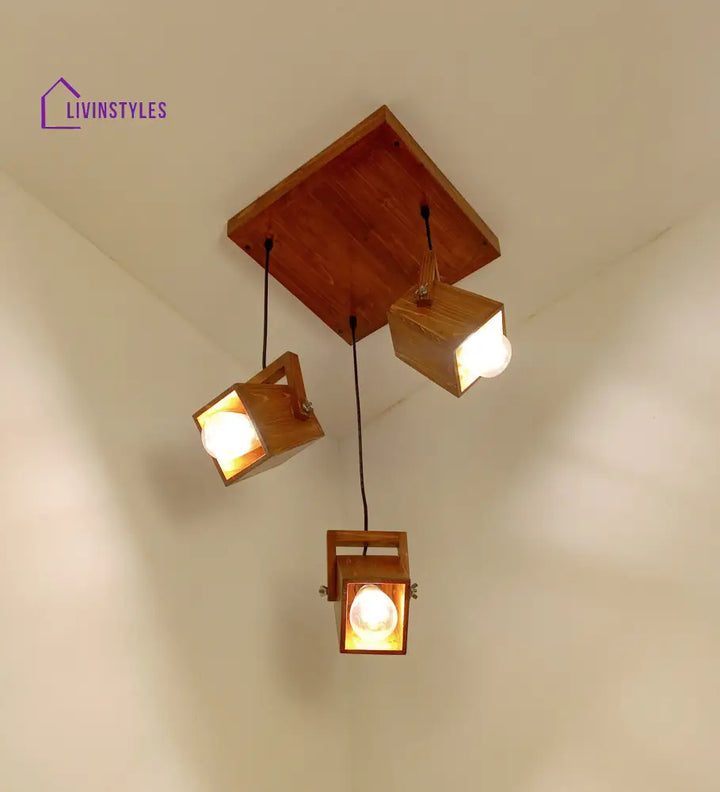 Focal Brown Wooden Cluster Hanging Lamp Lamps