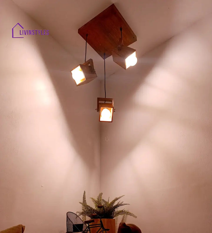 Focal Brown Wooden Cluster Hanging Lamp Lamps