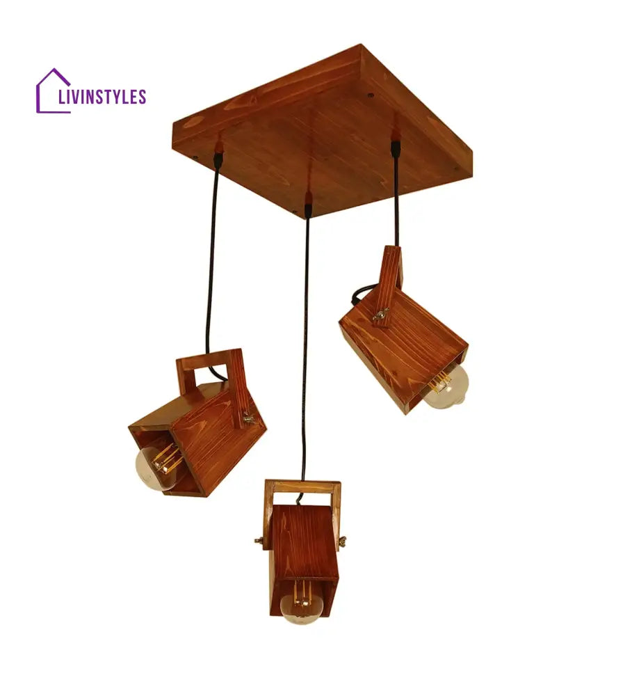 Focal Brown Wooden Cluster Hanging Lamp Lamps