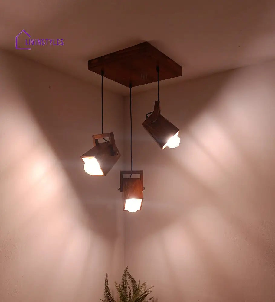 Focal Brown Wooden Cluster Hanging Lamp Lamps