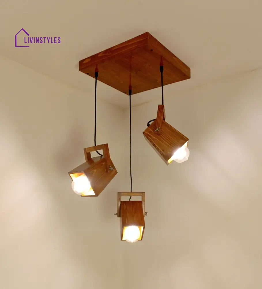 Focal Brown Wooden Cluster Hanging Lamp Lamps