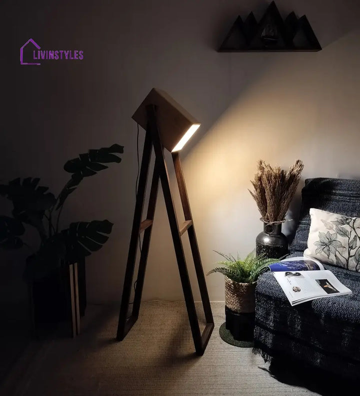 Focal Wooden Floor Lamp With Brown Base And Beige Lampshade Lamps