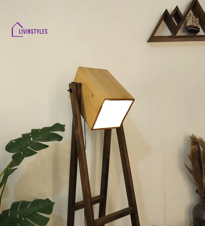 Focal Wooden Floor Lamp With Brown Base And Beige Lampshade Lamps