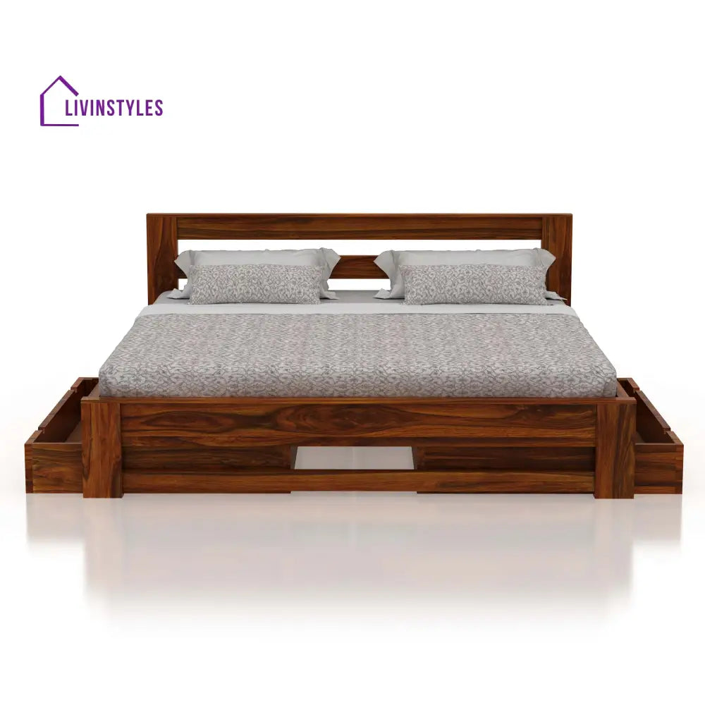 Foster Bed In Solid Sheesham Wood With Drawer Storage - 1 Year Warranty