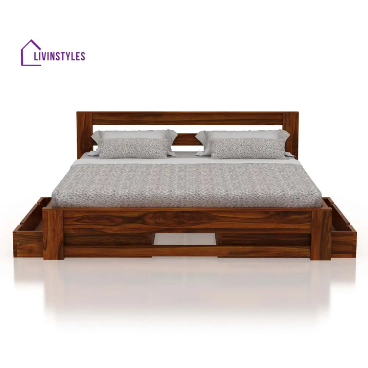 Foster Bed In Solid Sheesham Wood With Drawer Storage - 1 Year Warranty