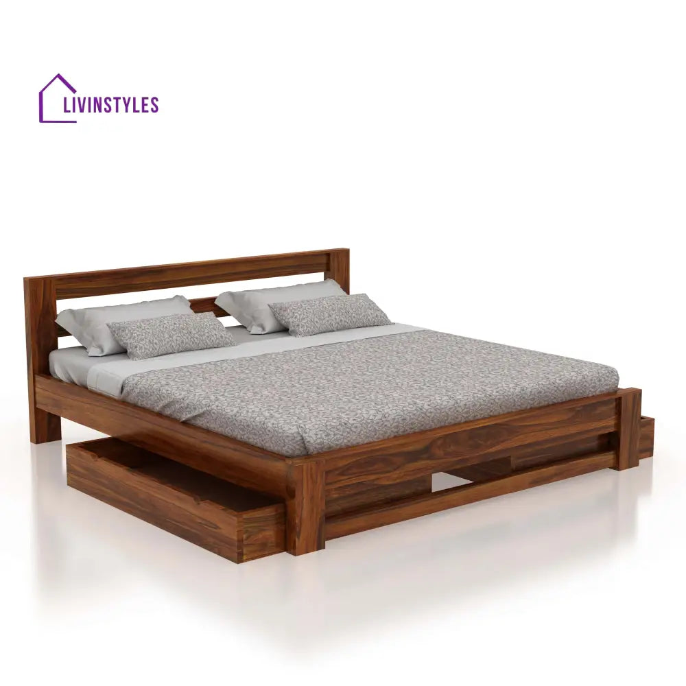 Foster Bed In Solid Sheesham Wood With Drawer Storage - 1 Year Warranty