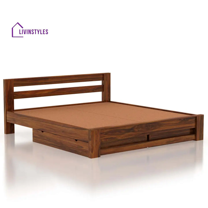 Foster Bed In Solid Sheesham Wood With Drawer Storage - 1 Year Warranty