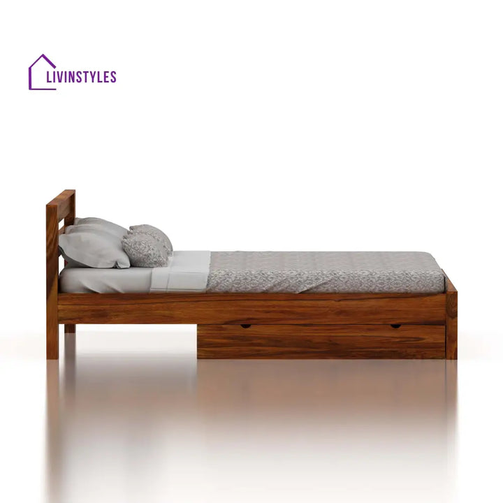 Foster Bed In Solid Sheesham Wood With Drawer Storage - 1 Year Warranty