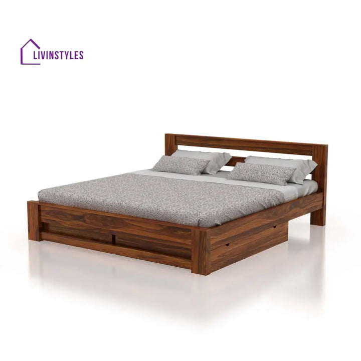 Foster Bed In Solid Sheesham Wood With Drawer Storage - 1 Year Warranty